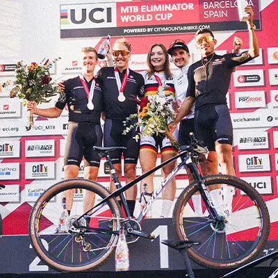 The corratec MTB Racing Team after a race